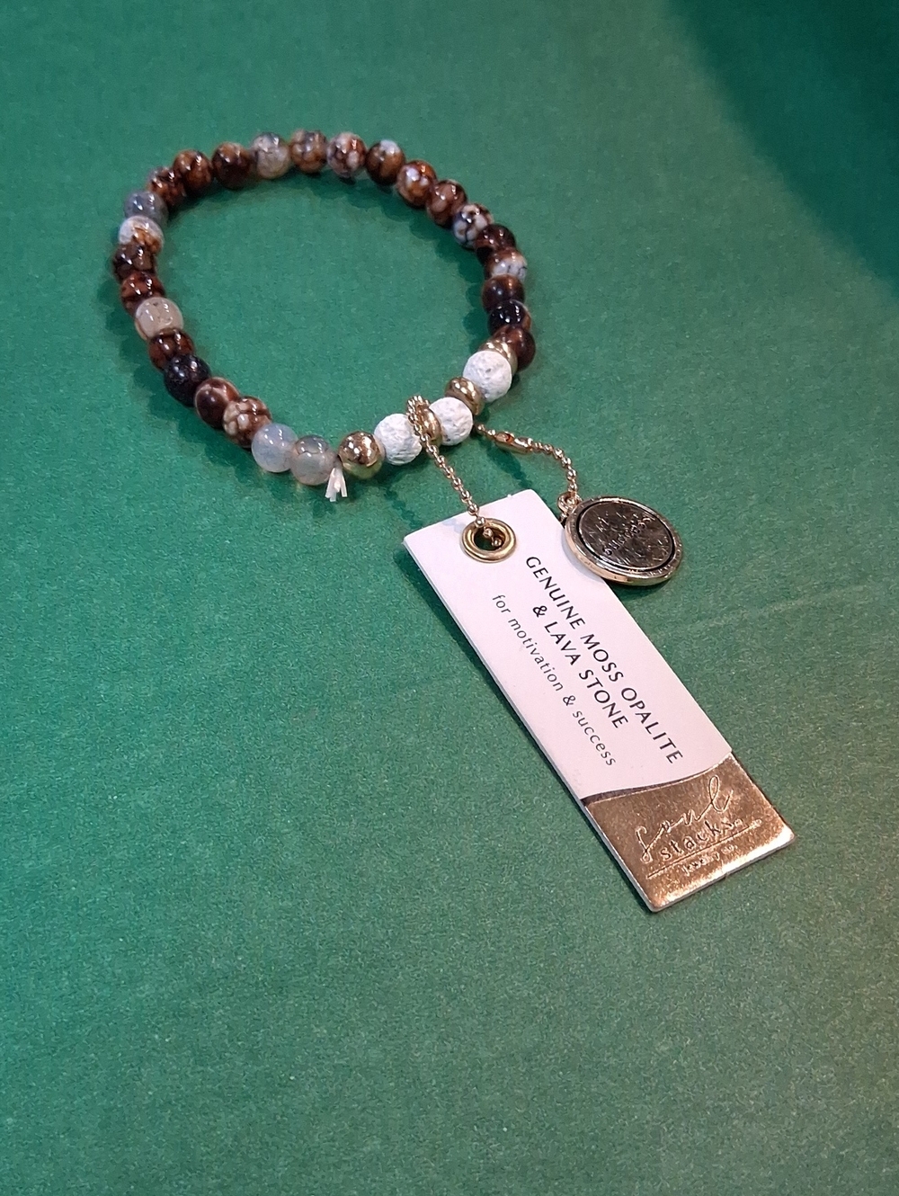 Moss Opalite and Lava Stone Beaded Stretch Bracelet